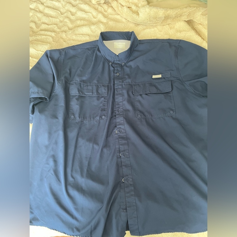 Men's Navy Casual Button Down Fishing Shirt XXL - Picture 4 of 6